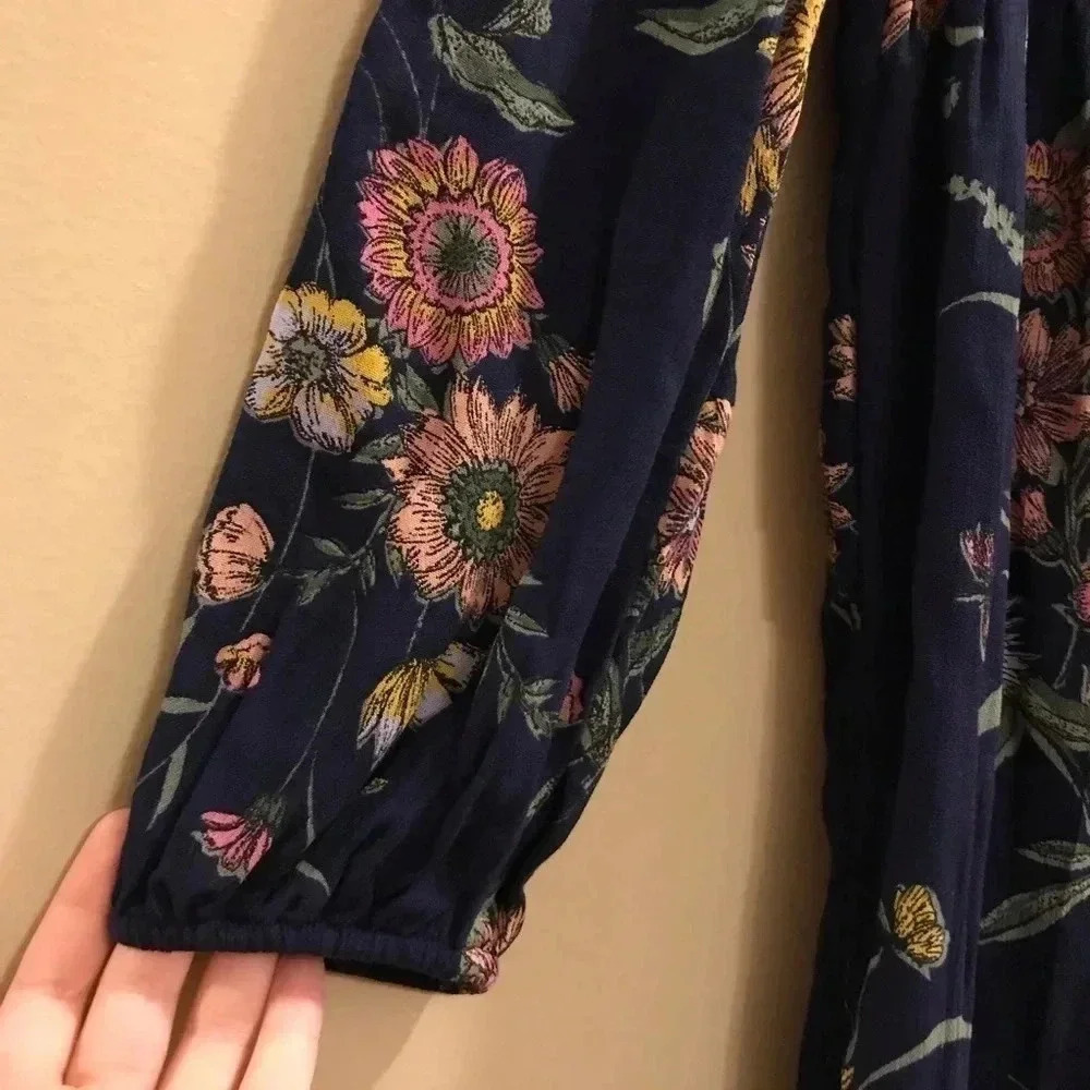 Old Navy Floral Dress Blue NWT Size XS Long Sleeves Boho Tunic - Picture 2 of 8